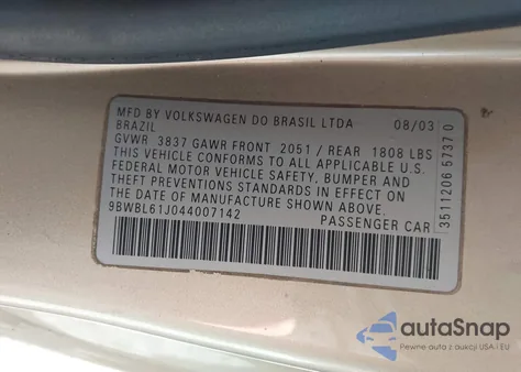 2004 Volkswagen Golf Gl from USA, damaged, VIN 9BWBL61J044007142